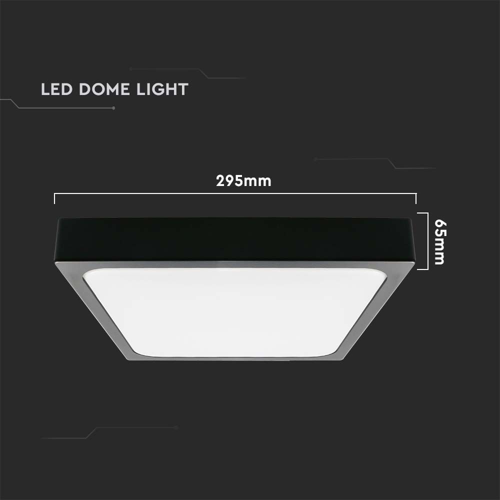 24W LED Dome Light Square Microwave Sensor Black Frame 4000K IP44