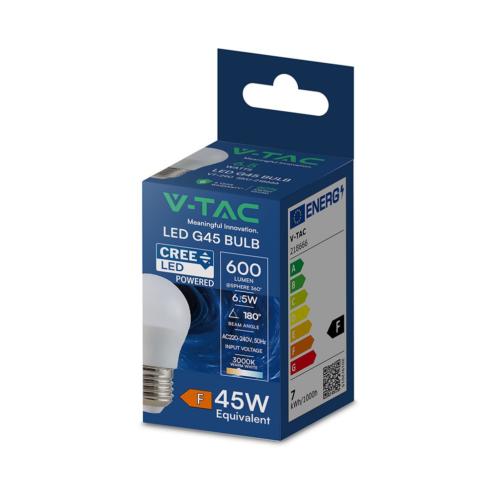 6.5W LED Candle Bulb E27 G45 CREE CHIP 3000K