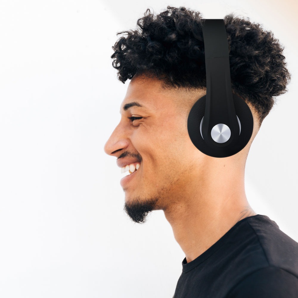 Cuffia Senza Fili Bluetooth con Testa Regolabile 500mAh Colore Nero con Custodia