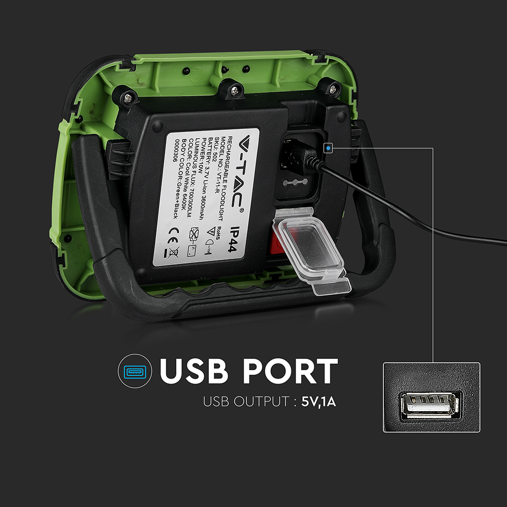 10W LED Proiettore Ricaricabile SAMSUNG Chip USB + SOS Funzione IP44 6400K