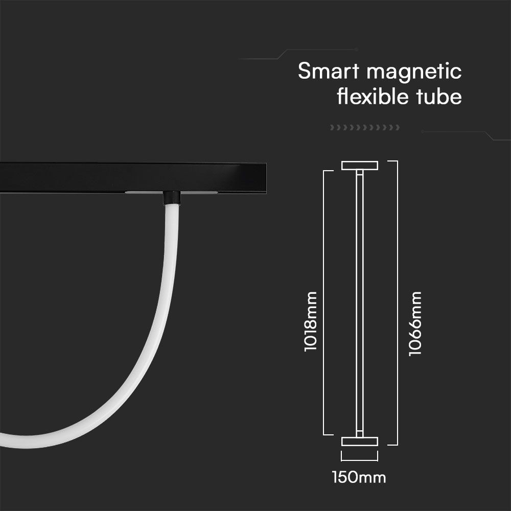 12W LED Smart Magnetic Track Light Flexible Tube  1M CCT: 3IN1 Dimmable Black Body