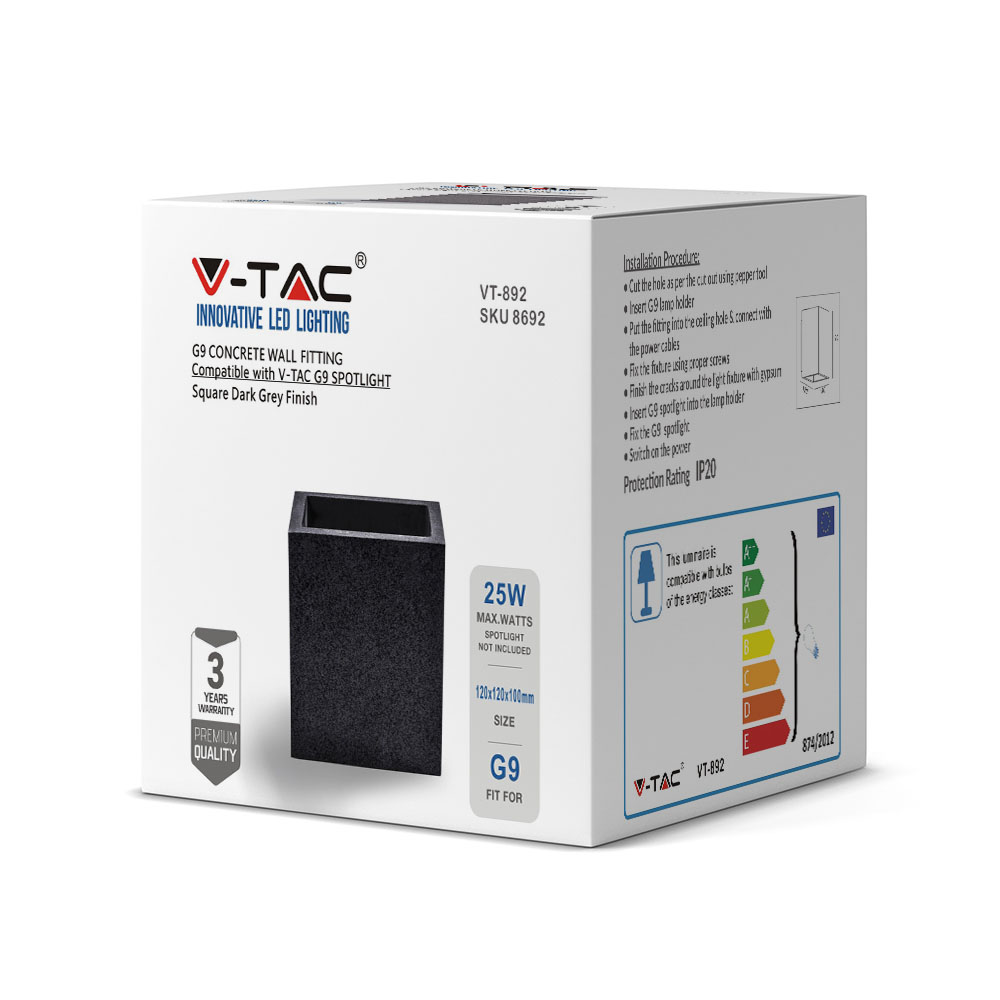 G9 LED Lampada da parete in cemento quadrata grigio scuro