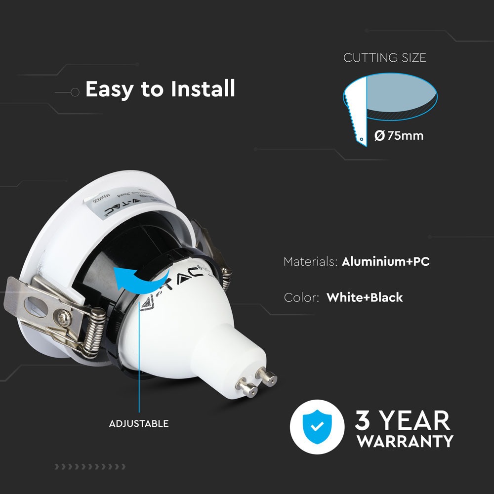 GU10 Fitting Bianco, Black Rotonda img 1