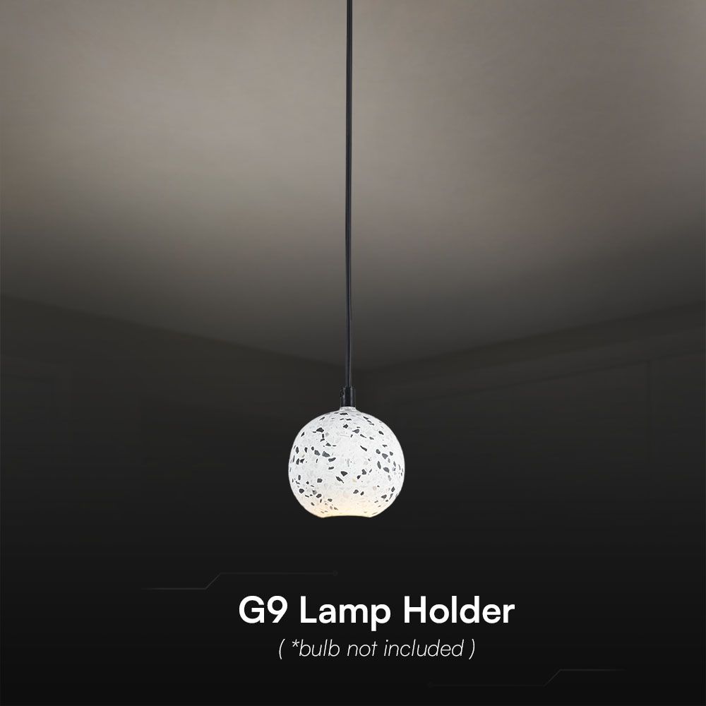 LED Designer Hanging Lampholder Marbel + Glass White Body G9 img 1