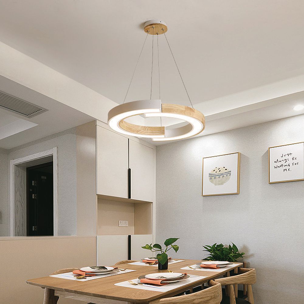 32W LED Designer Hanging Lamp (43*100) 4000K White Body Whit Wood