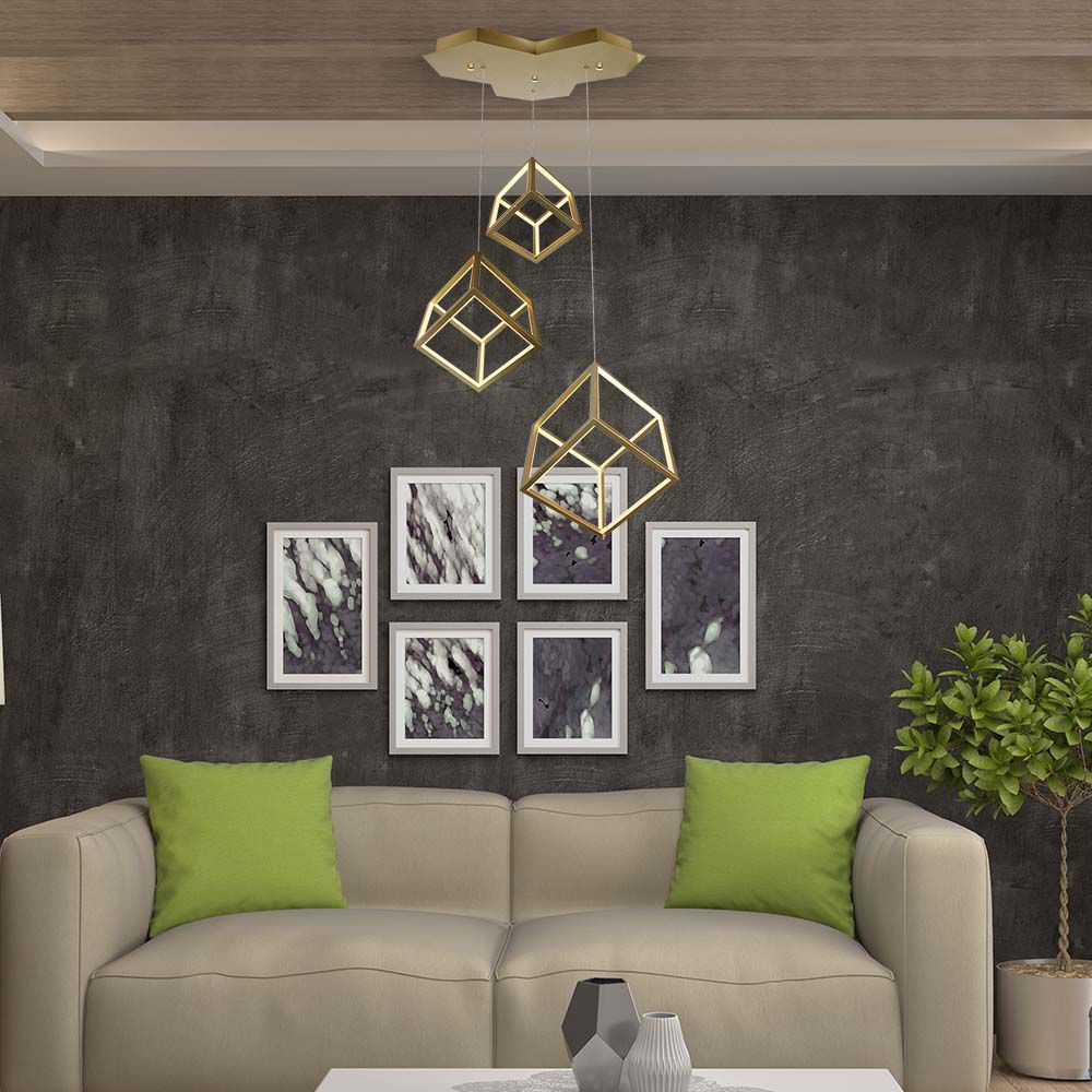 Lampadario LED a 3 Cubi 46W 56x48.5x156cm Colore Oro img 1