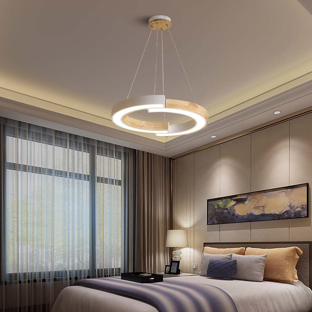 32W LED Designer Hanging Lamp (43*100) 4000K White Body Whit Wood img 1