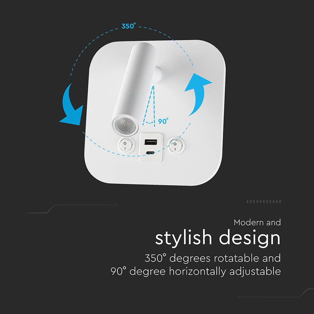 8W LED Bedside Light CREE CHIP Aluminum+PC White Body IP20 3000K