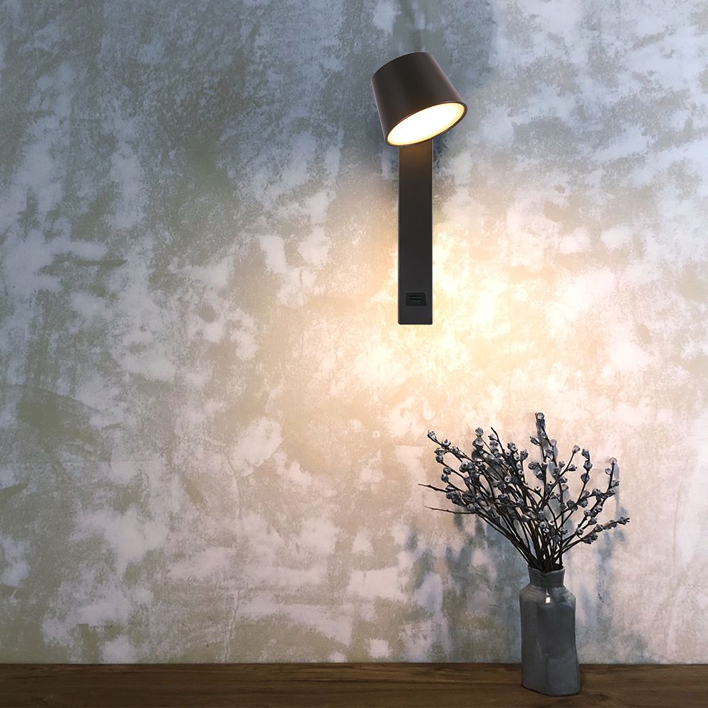 7W LED Wall Light With USB 3000K Acrylic Black