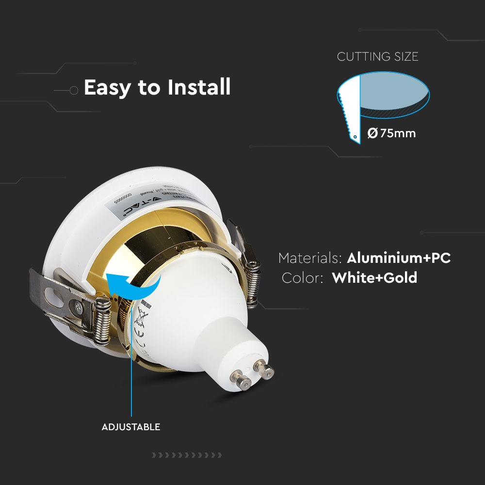 GU10 Fitting Bianco, Gold Rotonda img 1