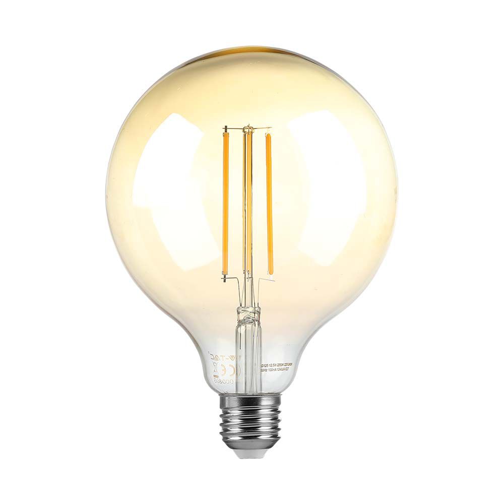 LED - 8W Filament E27 G125 Amber Dimmable 2200K