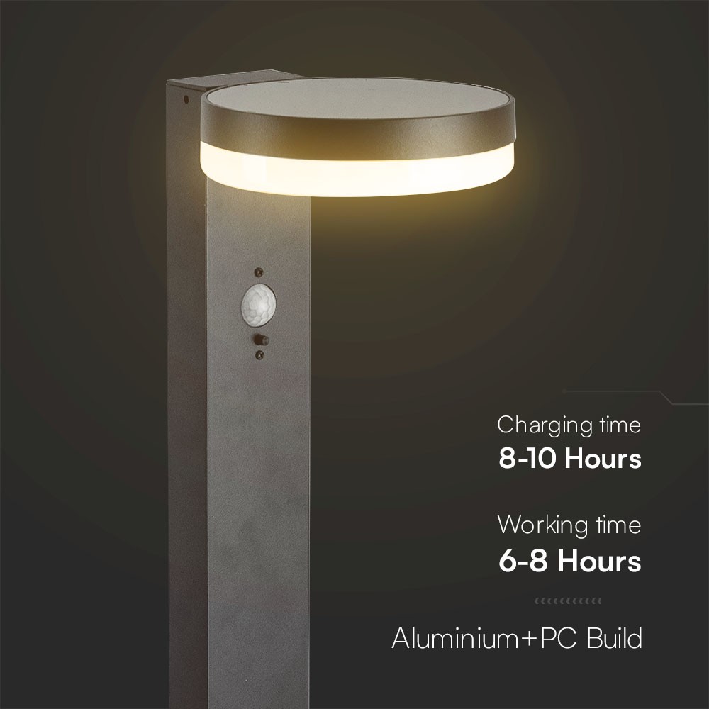 5.5W LED Solar Bollard Lamp With Pir Sensor & Battery 2200MA LI 3.7V