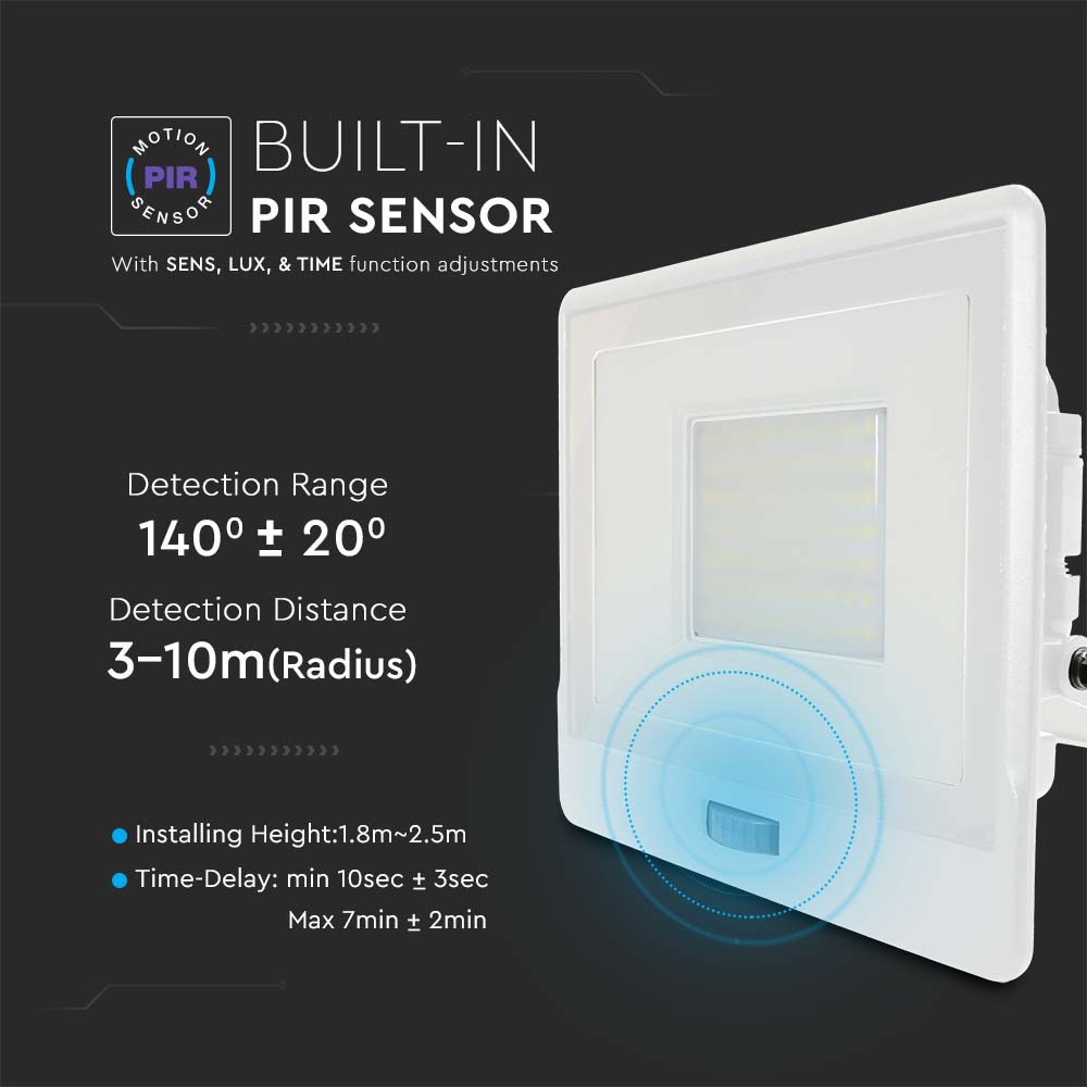 50W LED PIR Sensor Floodlight SAMSUNG CHIP White Body 4000K img 1