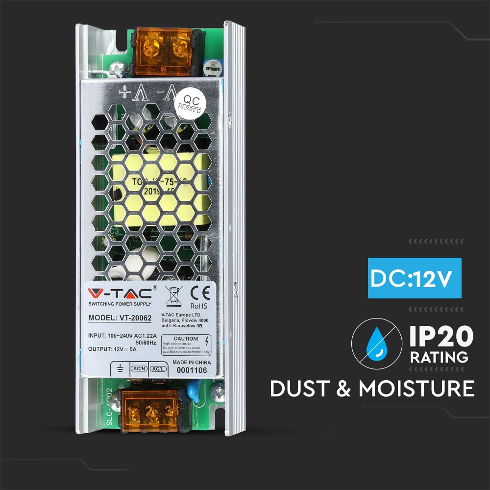 LED Alimentatore 60W 12V 5A Metallo Slim