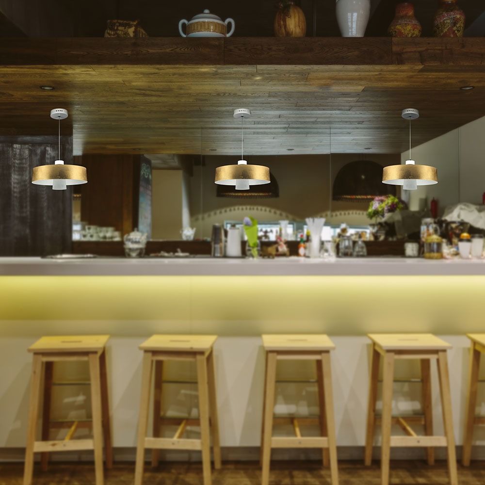 7W LED Lampadario (Acrylico)- Gold Lamp Shade 340 Bianco Caldo