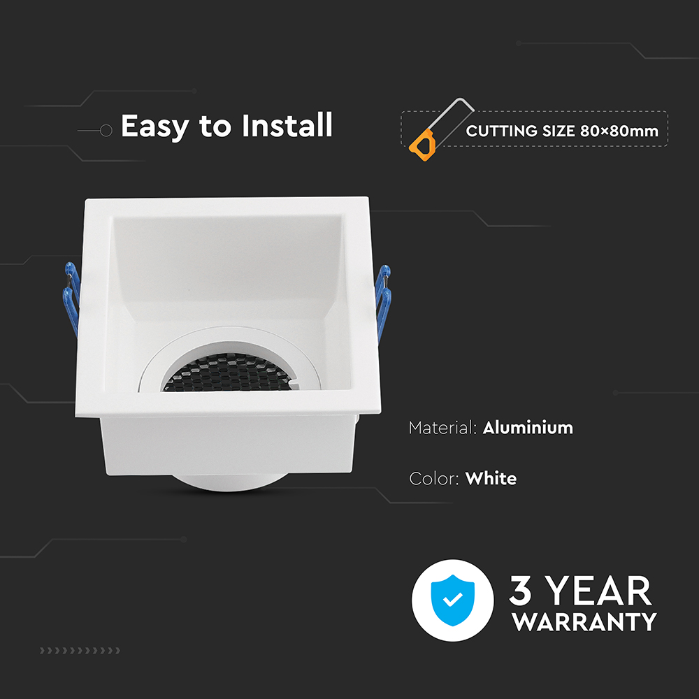 GU10 Fitting Square Aluminum Body Deep Anti Glare White Body With Hoyne Comb img 1