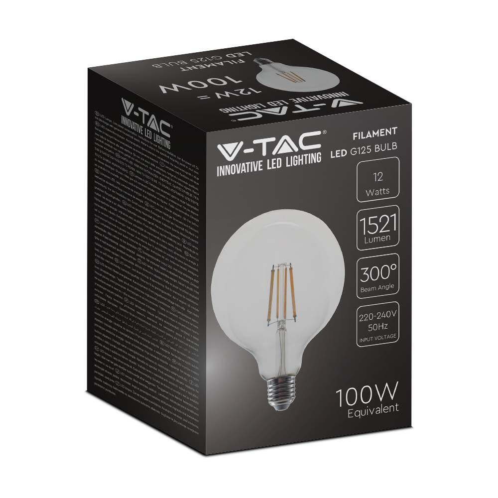 LED - 12.5W Filament E27 G125 Clear Cover 6500K