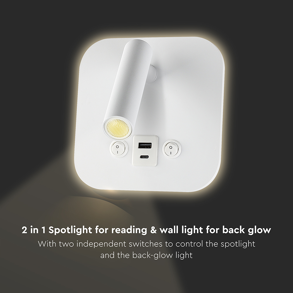 8W LED Bedside Light CREE CHIP Aluminum+PC White Body IP20 3000K img 5