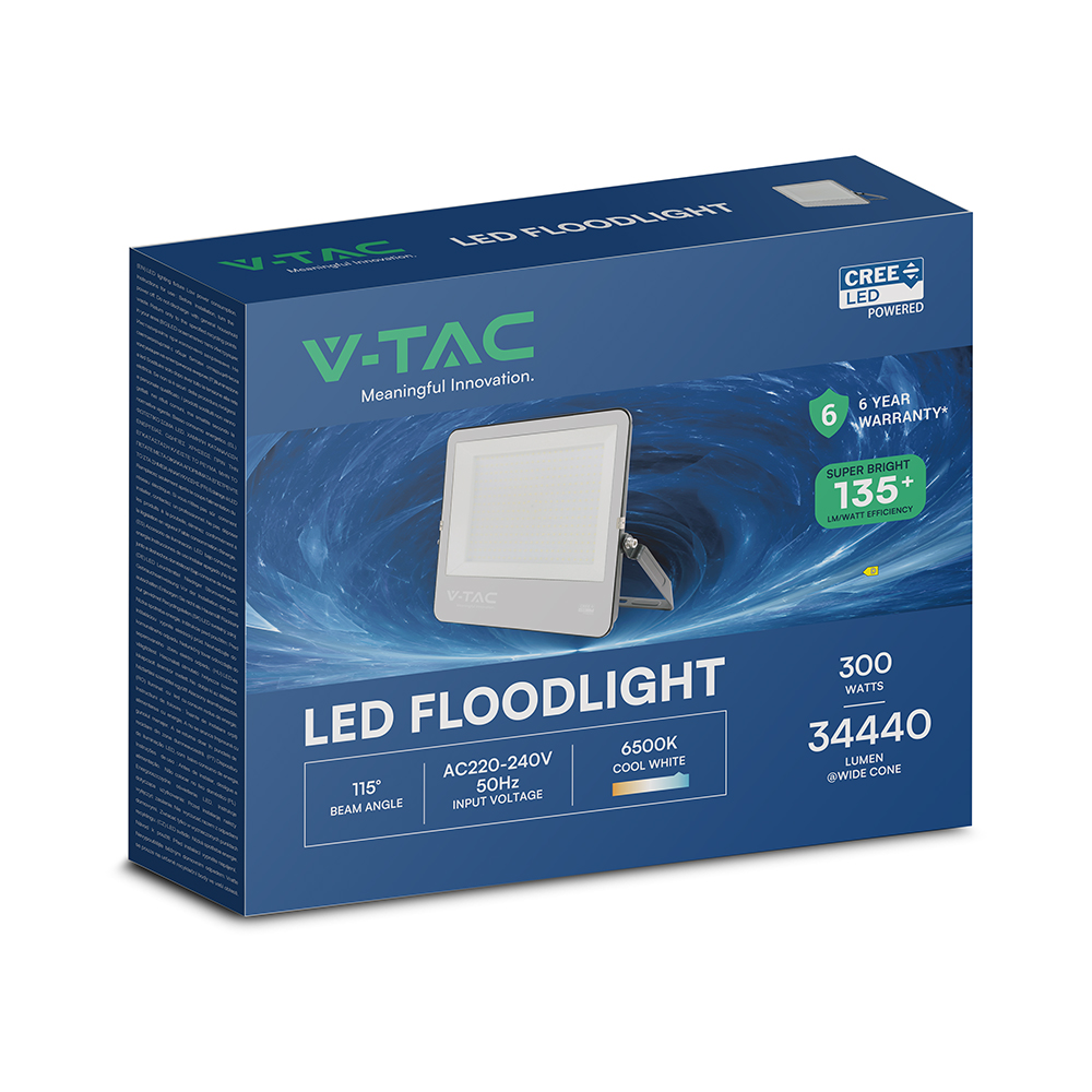 300W LED Floodlight CREE CHIP Black Body Grey Glass 6500K 135LM/W