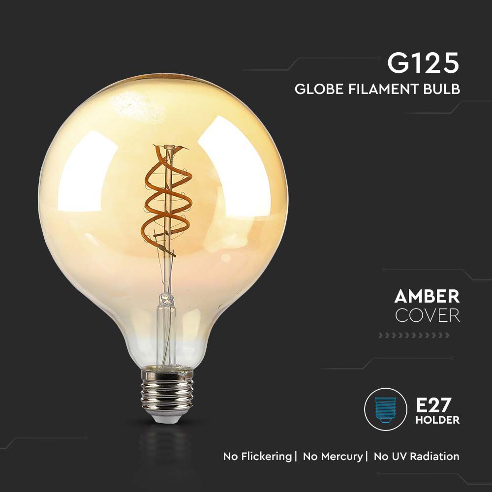 LED - 6W Filament E27 G125 Amber Glass 1800K