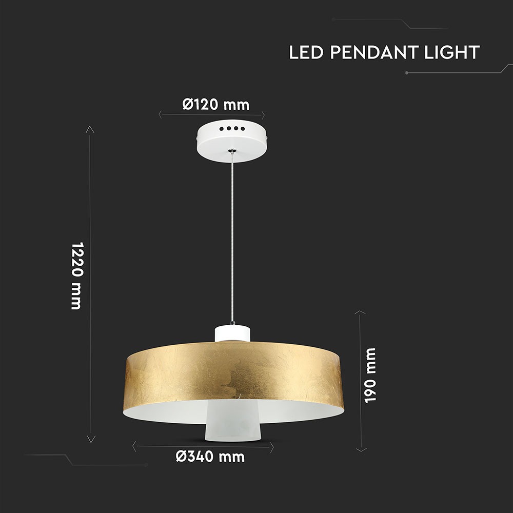 7W LED Lampadario (Acrylico)- Gold Lamp Shade 340 Bianco Caldo