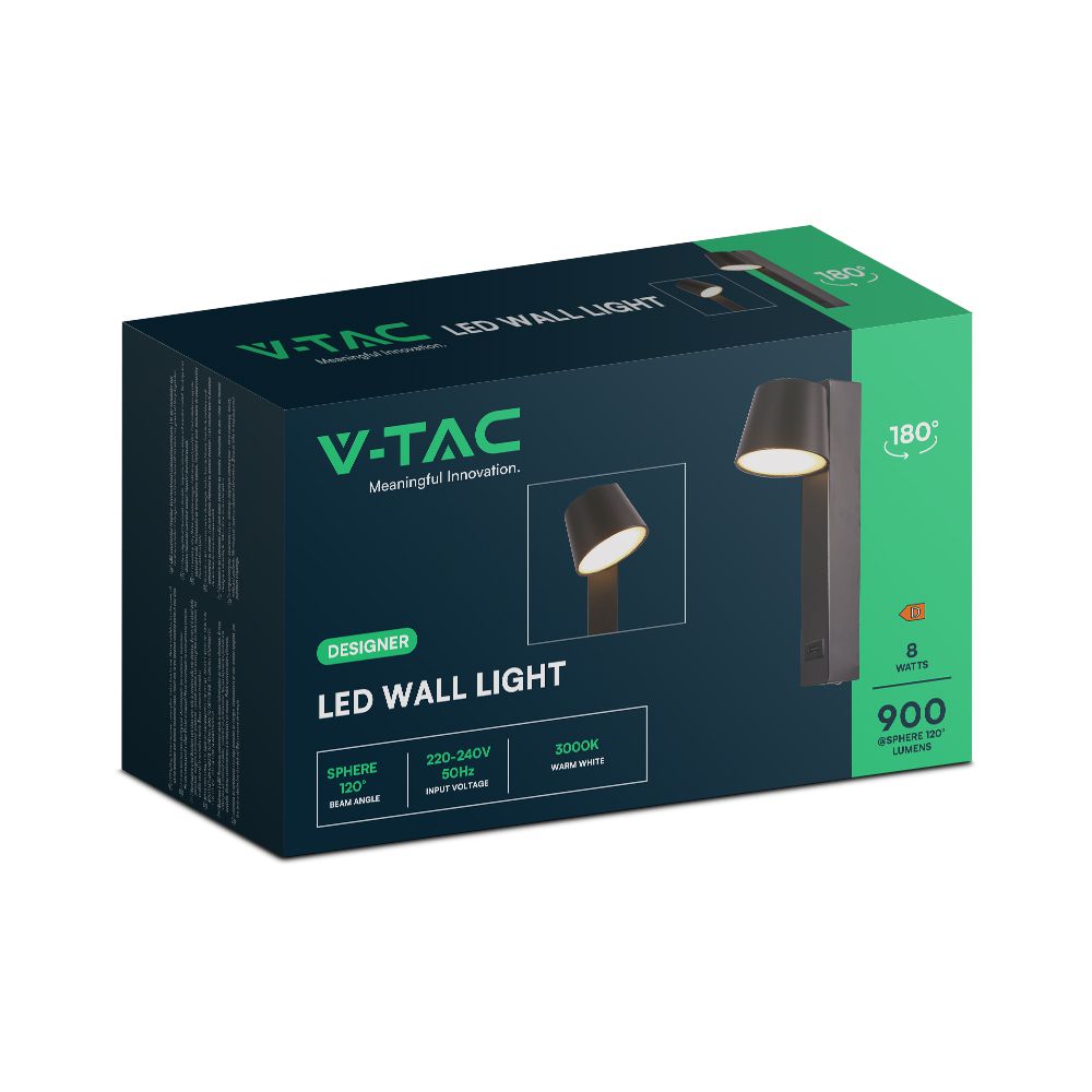 7W LED Wall Light With USB 3000K Acrylic Black