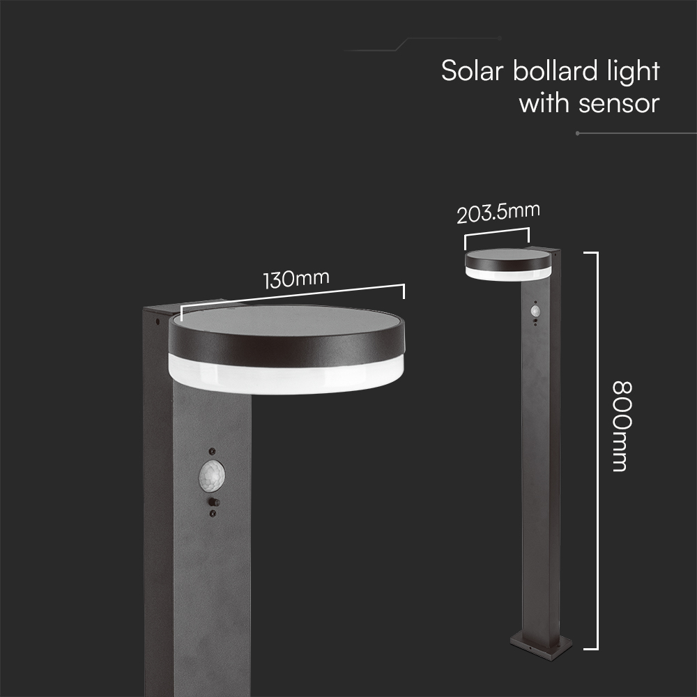 5.5W LED Solar Bollard Lamp With Pir Sensor & Battery 2200MA LI 3.7V
