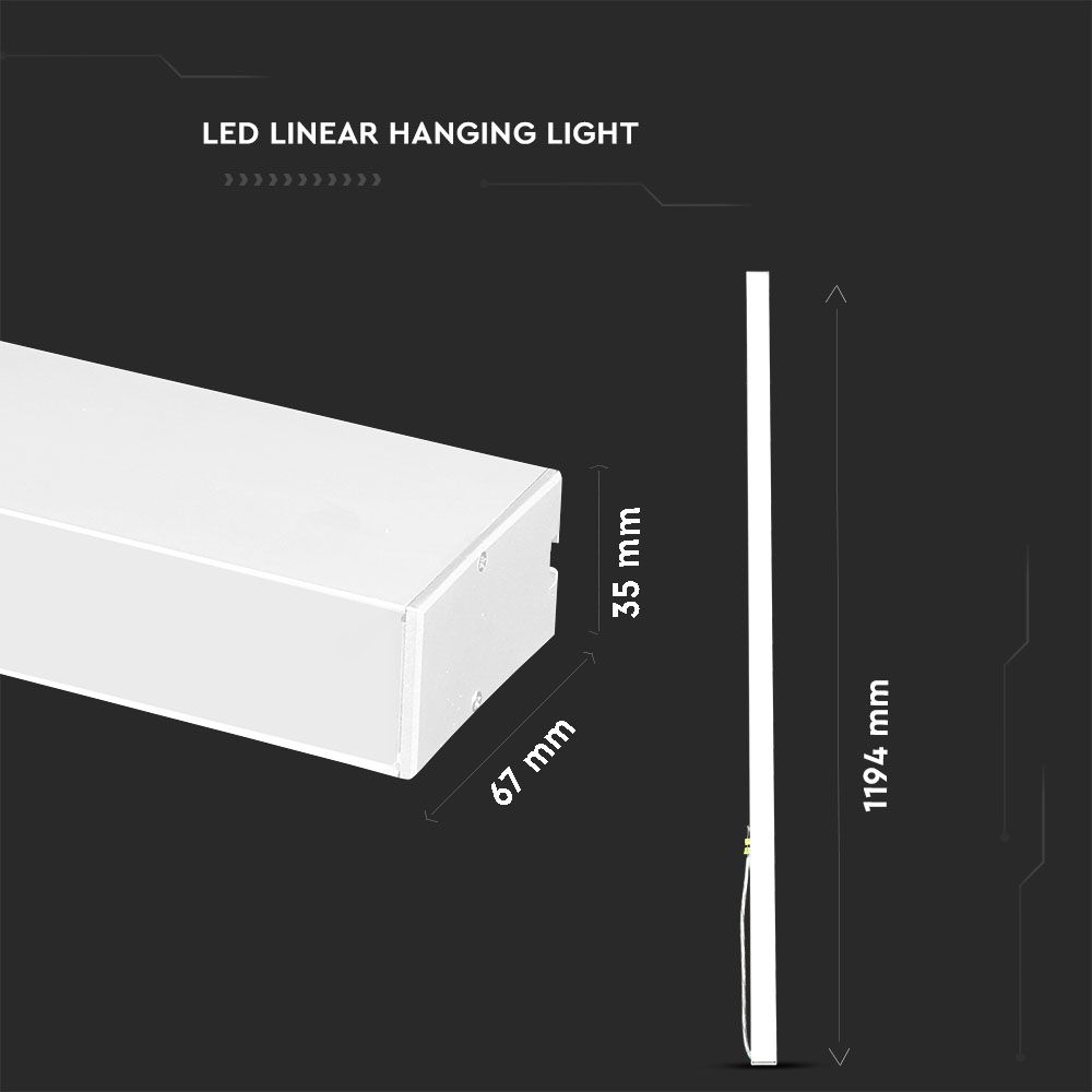 LED Linear Light SAMSUNG CHIP - 40W Hanging Suspension White Body 6400K 1200x35x67mm