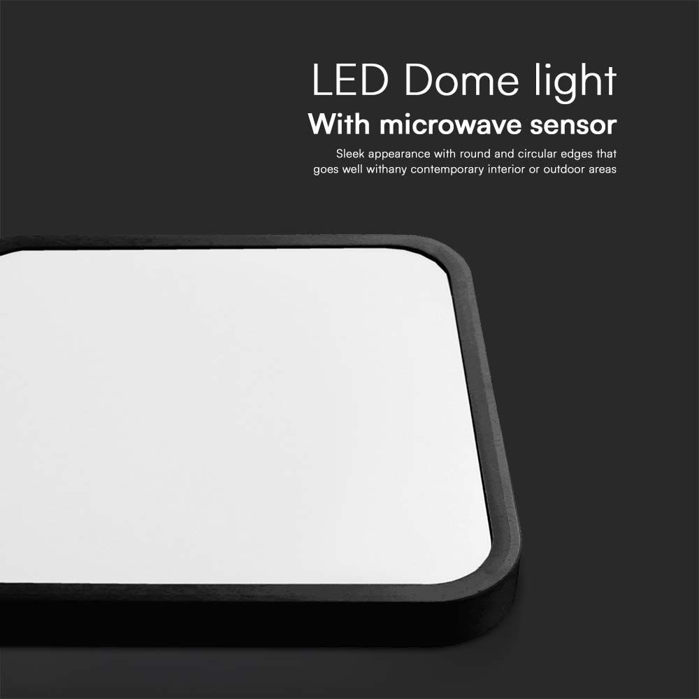 18W LED Dome Light Square Microwave Sensor Black Frame 4000K IP44