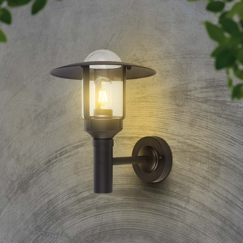 Lampione LED da Giardino con Portalampada a Lanterna E27 Colore Nero Opaco h: 97.5cm Montaggio a Muro IP44