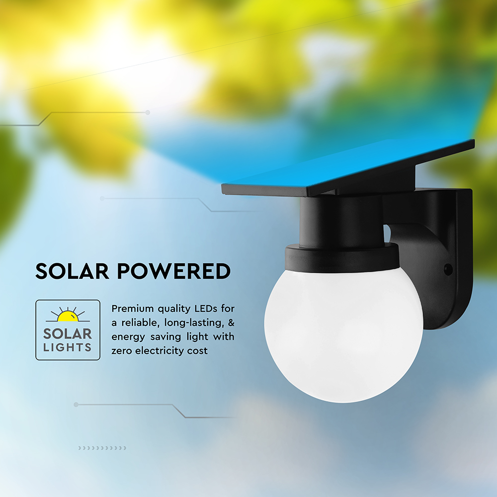 0.9W LED Solar Wall Light 3IN1 Black Body IP54 With Remote Control img 3