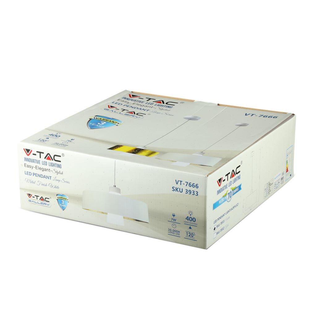 7W LED Lampadario (Acrylico) White Lamp Shade 340 Bianco Caldo