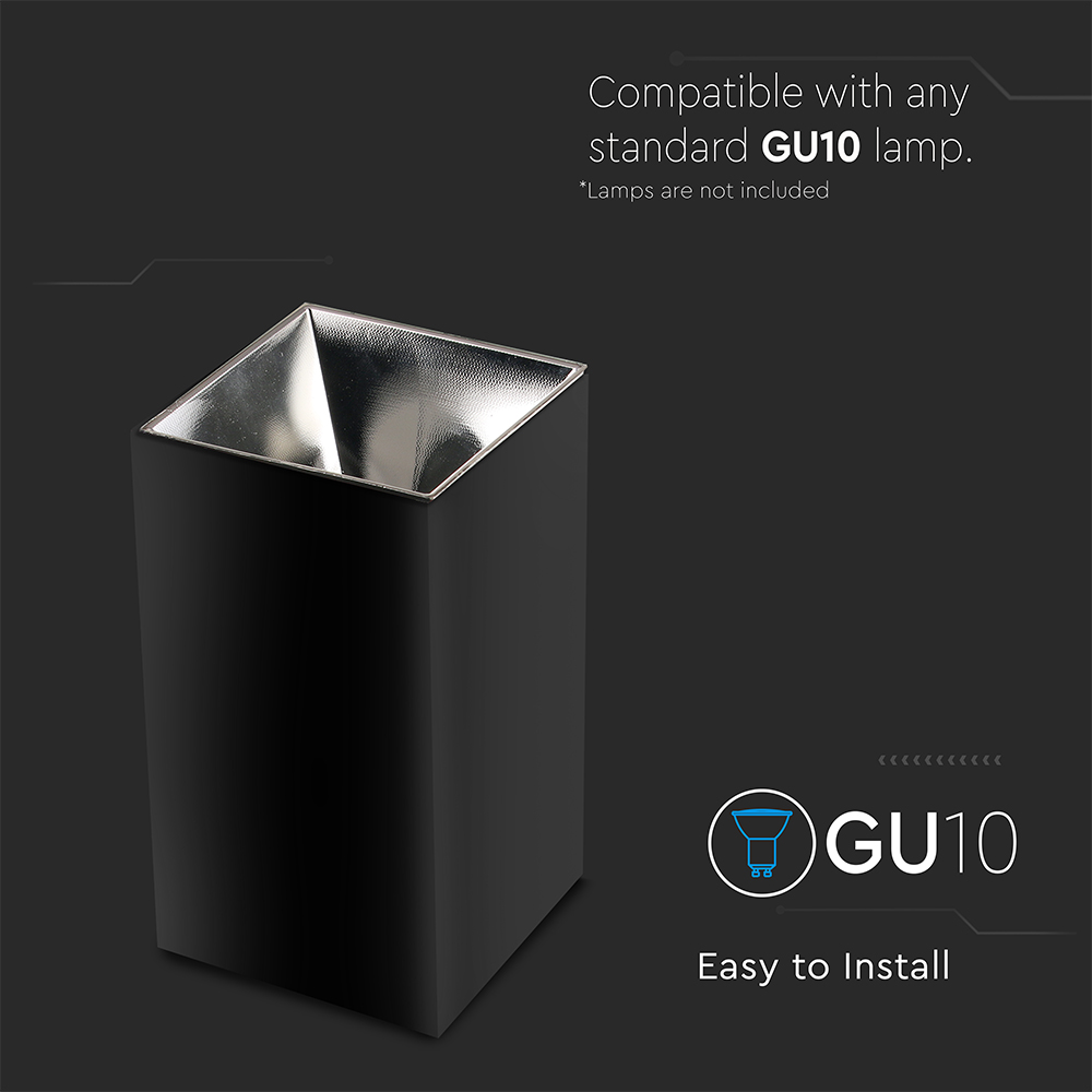 GU 10 Fitting Square Black + Chrome img 1