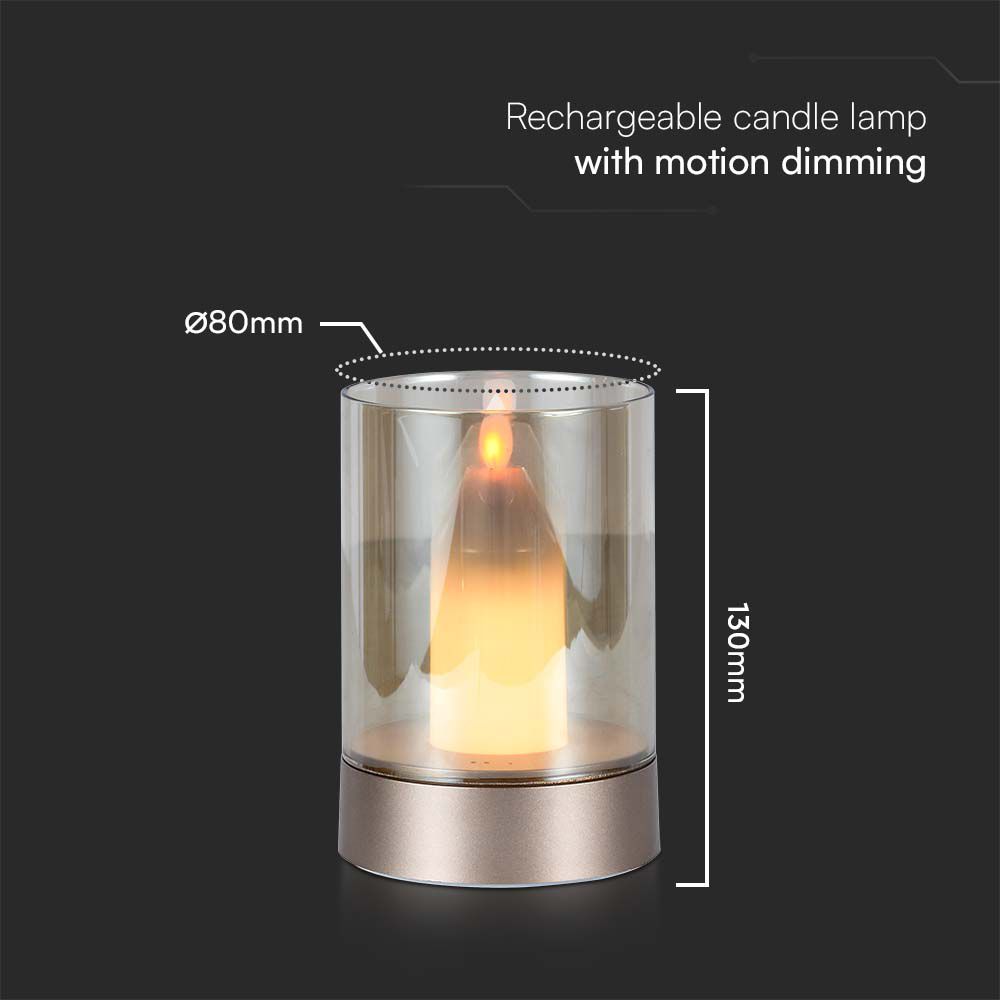 3W LED Candle Table Lamp 3000K Champagne Gold Amber Glass
