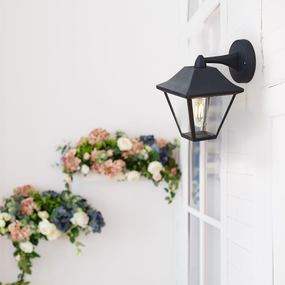 Lampada da parete E27 in vetro trasparente opaco nero