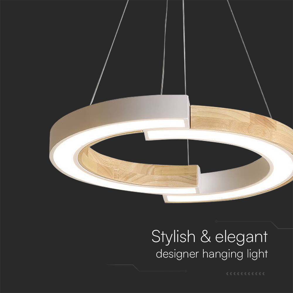 32W LED Designer Hanging Lamp (43*100) 4000K White Body Whit Wood img 1