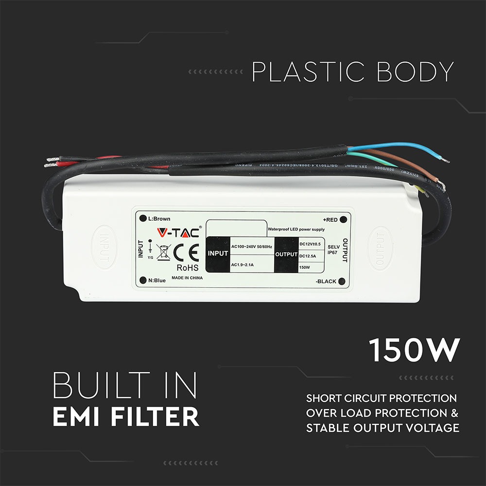LED Plastica SLIM Power Supply 150W 12V IP67 img 1