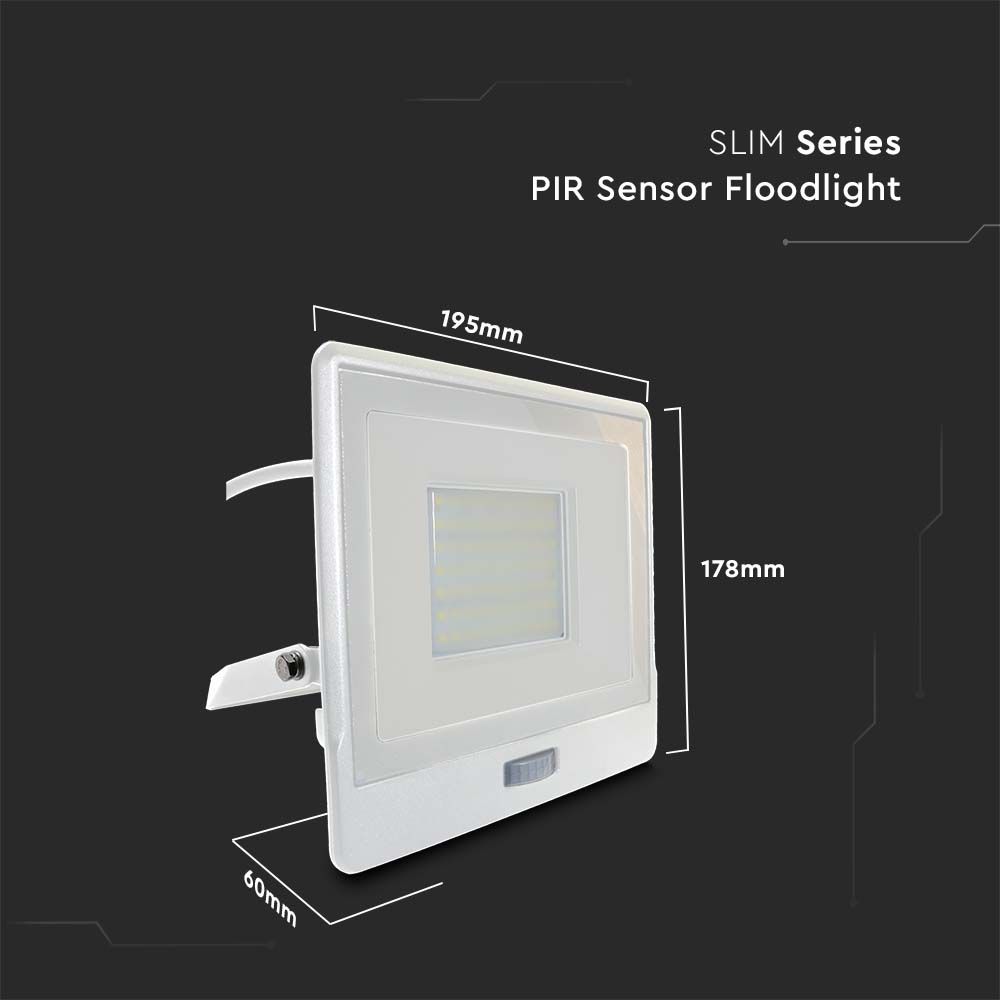 50W LED PIR Sensor Floodlight SAMSUNG CHIP White Body 4000K 1M Cable