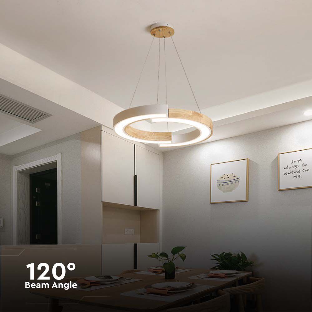 32W LED Designer Hanging Lamp (43*100) 4000K White Body Whit Wood img 2
