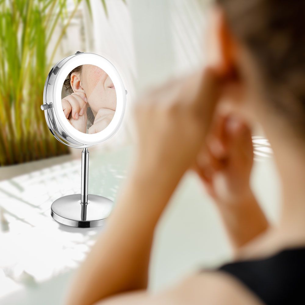 Specchio LED Rotondo 3W Double face Rotabile a 360° da Tavolo img 1