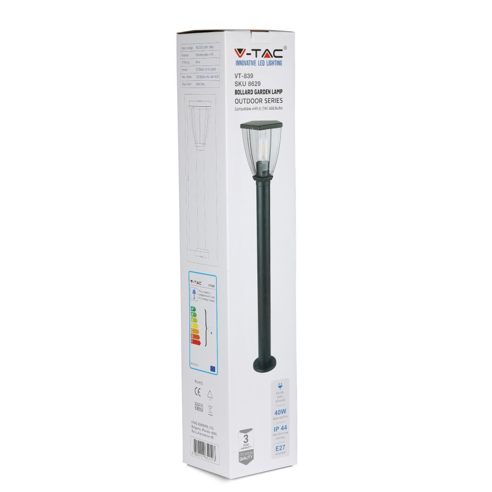 Lampada a paletto con coperchio trasparente nero