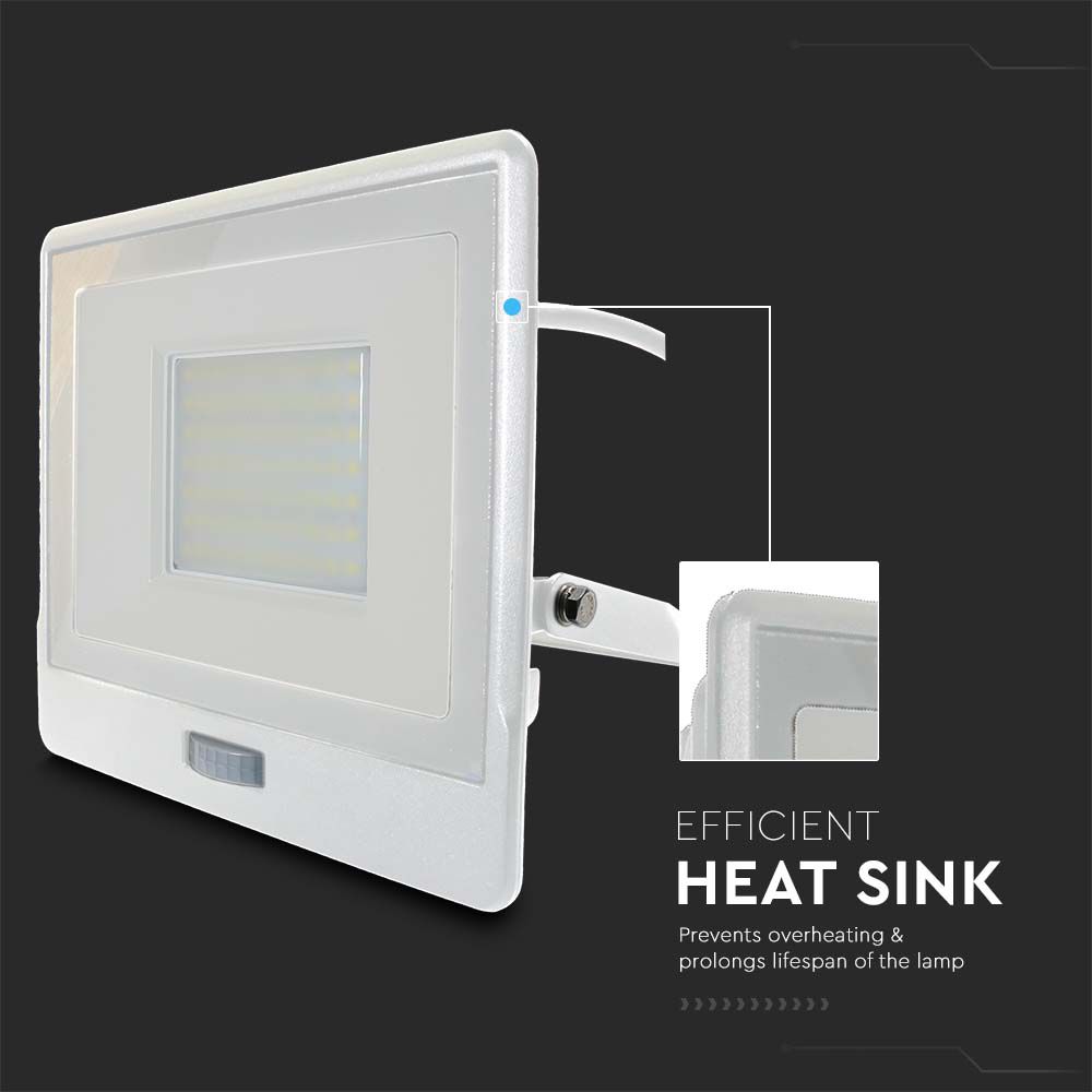 50W LED PIR Sensor Floodlight SAMSUNG CHIP White Body 4000K 1M Cable img 2