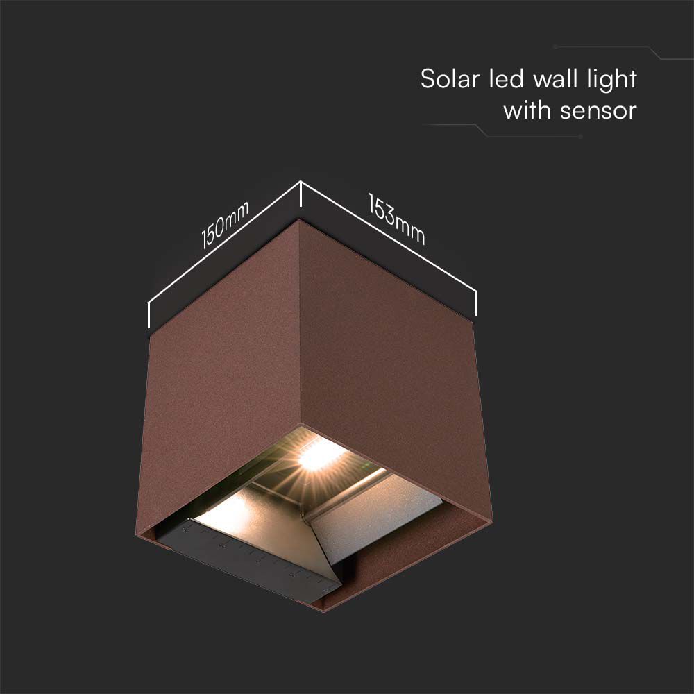 9W COB LED Solar Wall Light Battery 1x2600mAh 16HRS 3000K Corten Body IP65