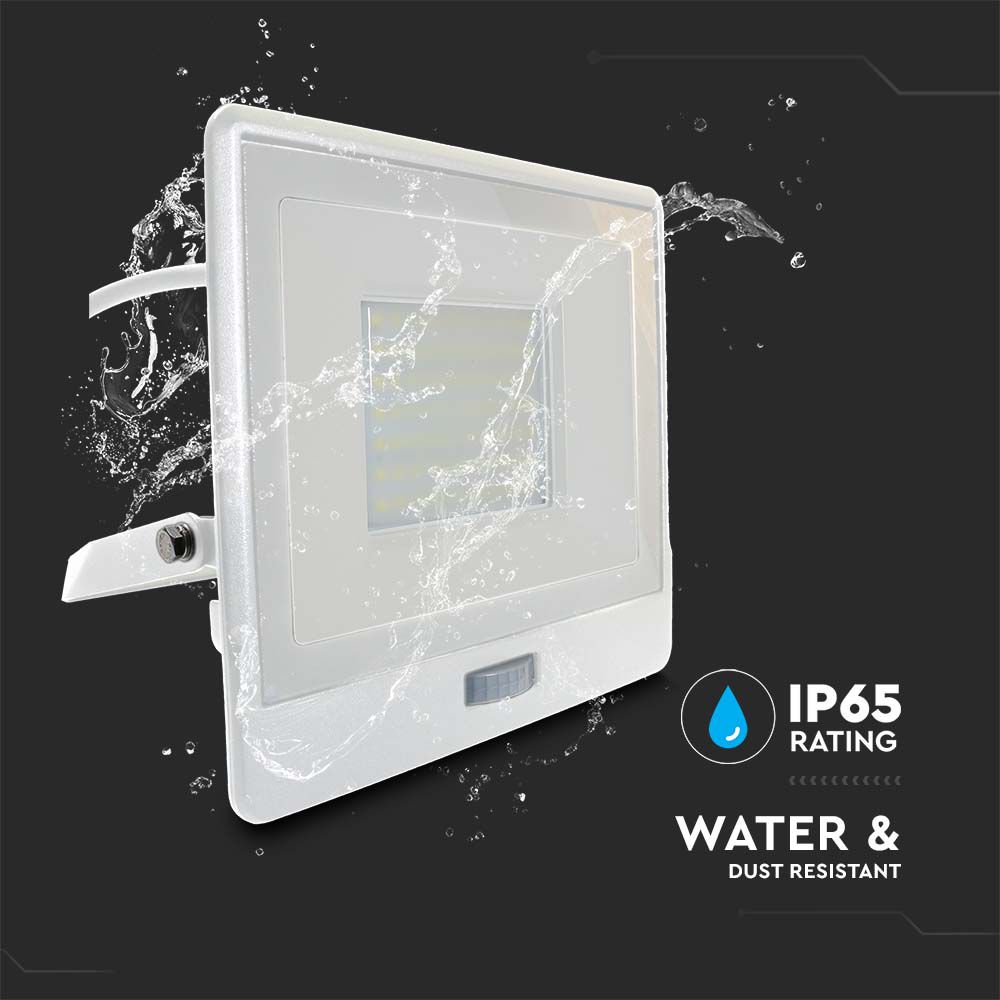 50W LED PIR Sensor Floodlight SAMSUNG CHIP White Body 4000K 1M Cable img 3