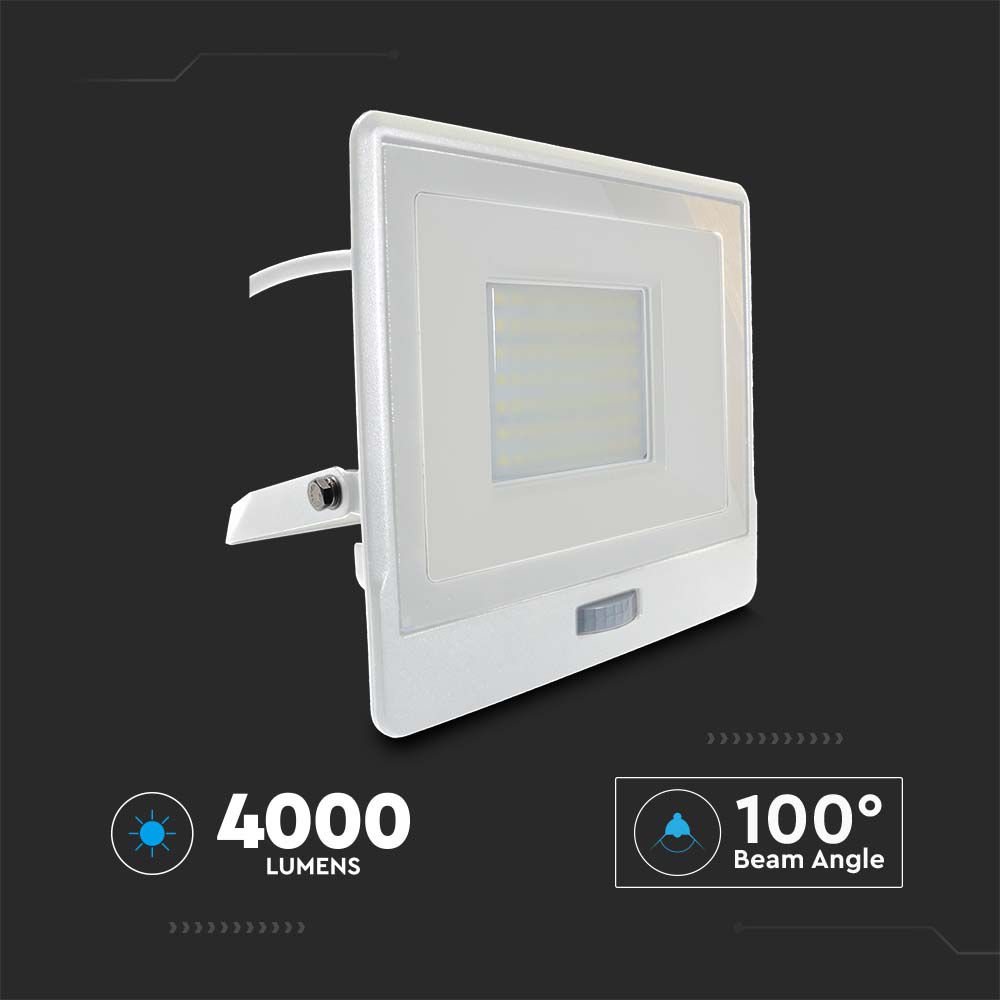 50W LED PIR Sensor Floodlight SAMSUNG CHIP White Body 4000K 1M Cable img 5