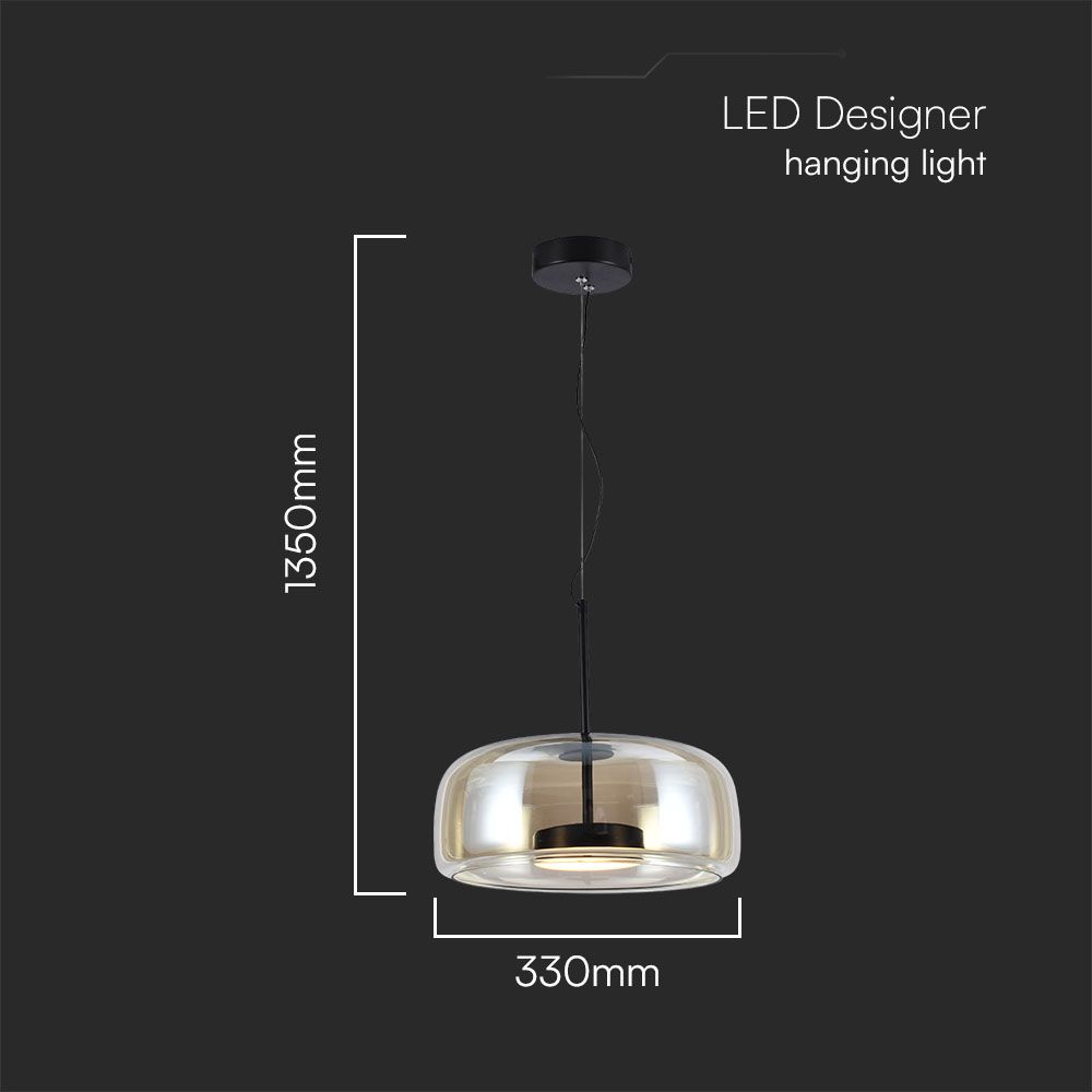 6W LED Designer Pendant Lamp Metal + Glass Body D350*H170 3000K