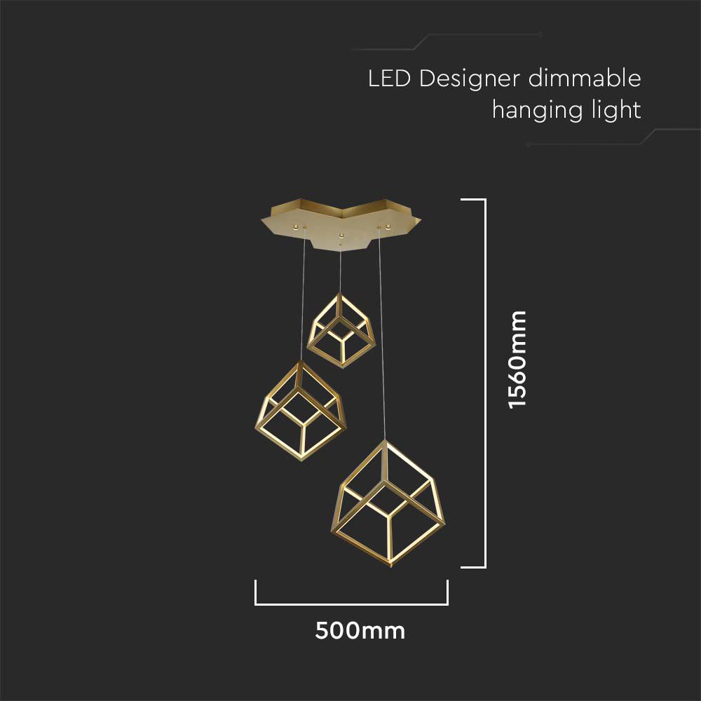 Lampadario LED a 3 Cubi 46W 56x48.5x156cm Colore Oro