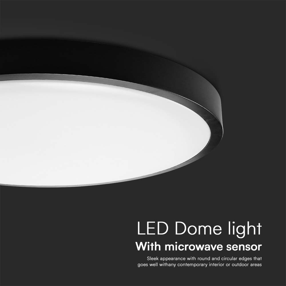 24W LED Dome Light Round Microwave Sensor Black Frame 4000K IP44