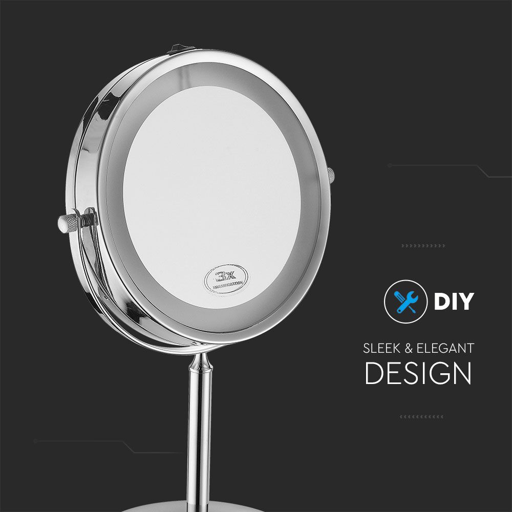 Specchio LED Rotondo 3W Double face Rotabile a 360° da Tavolo