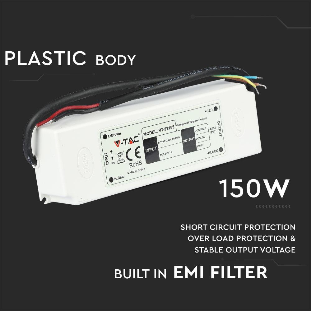 LED Plastica SLIM Power Supply 150W IP67 12V img 1